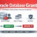 Oracle Database Grants infographic showing system privileges, object privileges, user roles, and GRANT vs REVOKE concepts for Oracle database security.