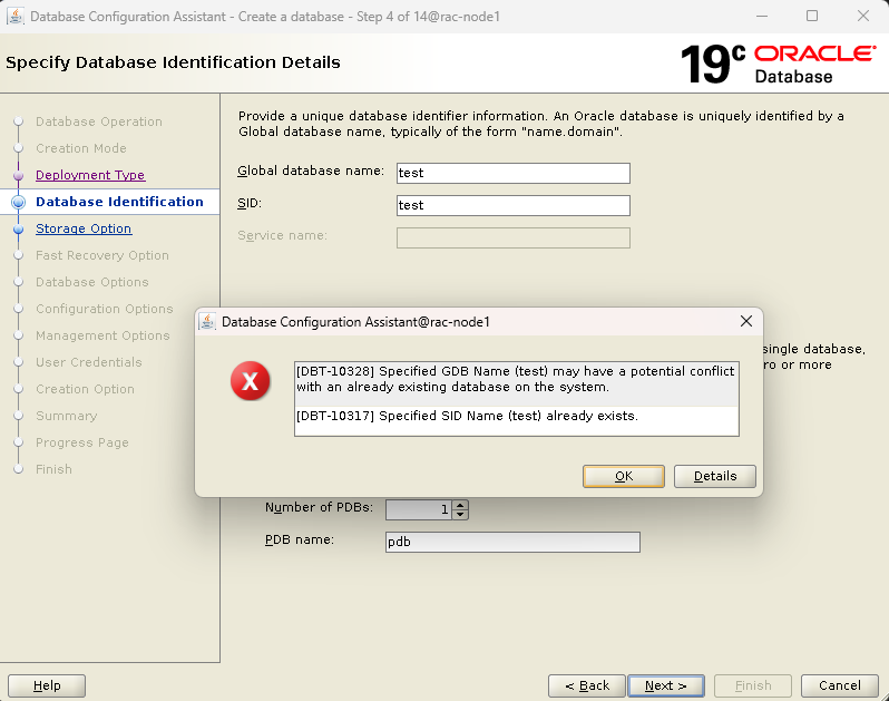 How to Fix DBCA Error [DBT-10317] Specified SID Name Already Exists in Oracle 19c