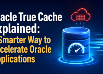 Oracle True Cache architecture showing automatic SQL caching, database synchronization, and high-performance read acceleration.