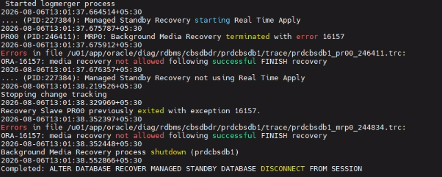ORA-16157: Media Recovery Not Allowed Following Successful FINISH Recovery