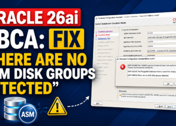 Oracle 26ai DBCA: Fix “There Are No ASM Disk Groups Detected” Error