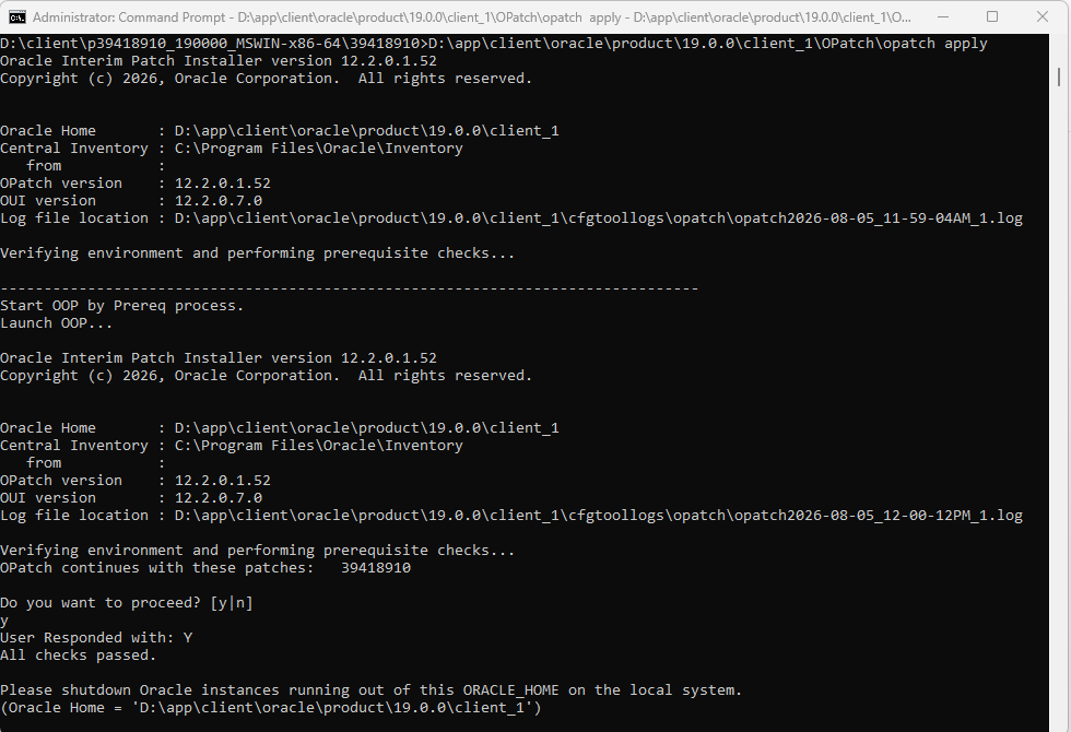 Oracle Database Client 19c to Release Update (RU) 19.32 on Windows