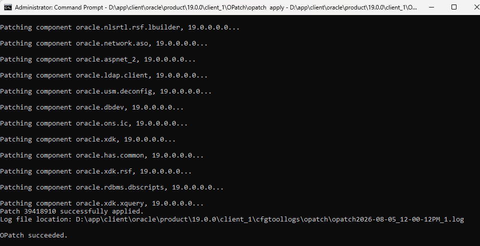 Oracle Database Client 19c to Release Update (RU) 19.32 on Windows